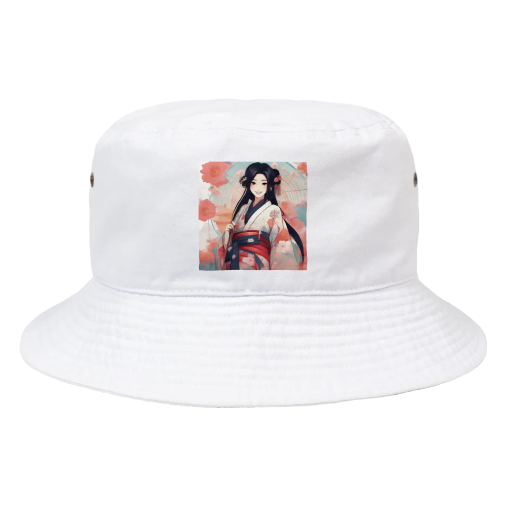 ワンダーワールド・ワンストップの浴衣を着た黑髪ロングヘアの綺麗な女性 Bucket Hat