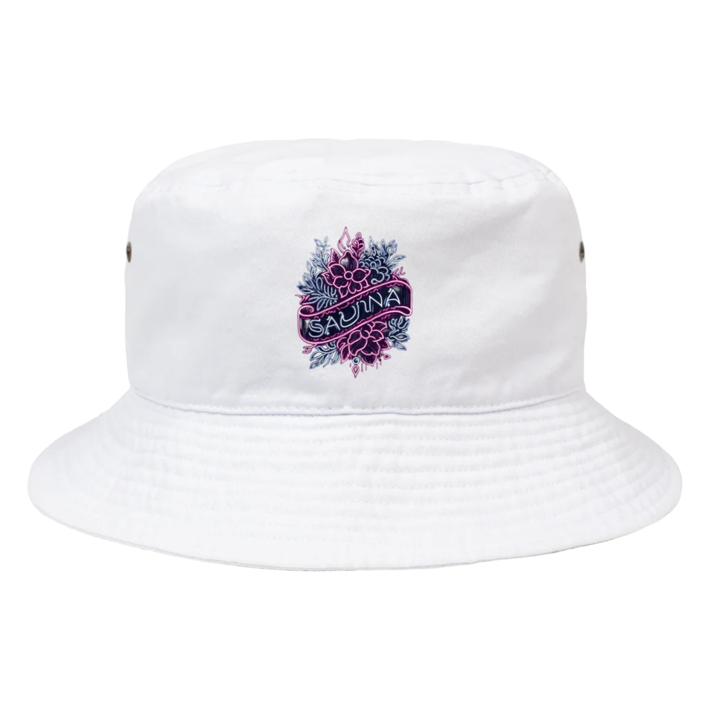 N SAUNA LOGOのネオン風花柄サウナロゴ11　花柄ver.4 Bucket Hat