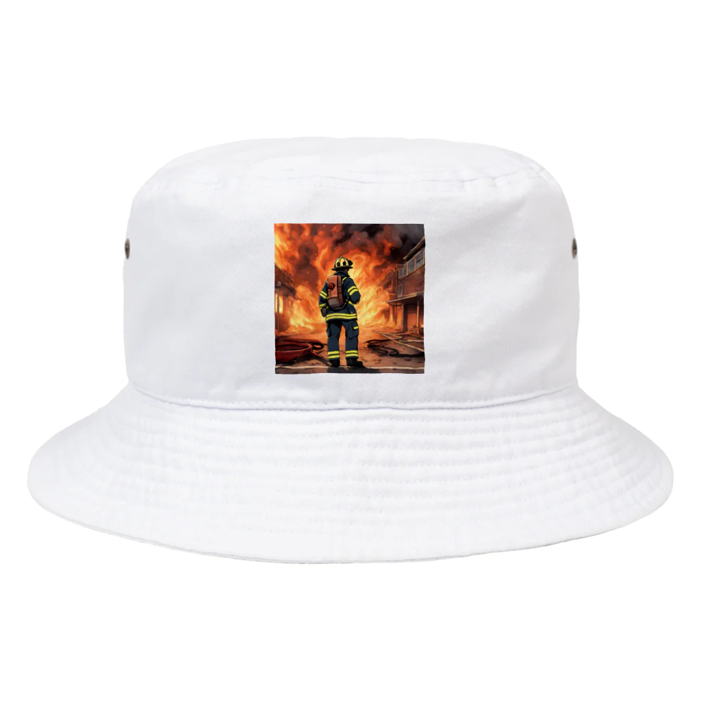 もふもふの火災現場の勇敢な消防士のグッズ Bucket Hat