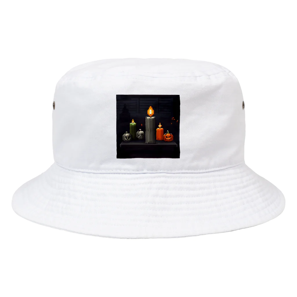 umakoiの火が灯る蝋燭とハロウィンカボチャのドット絵 Bucket Hat