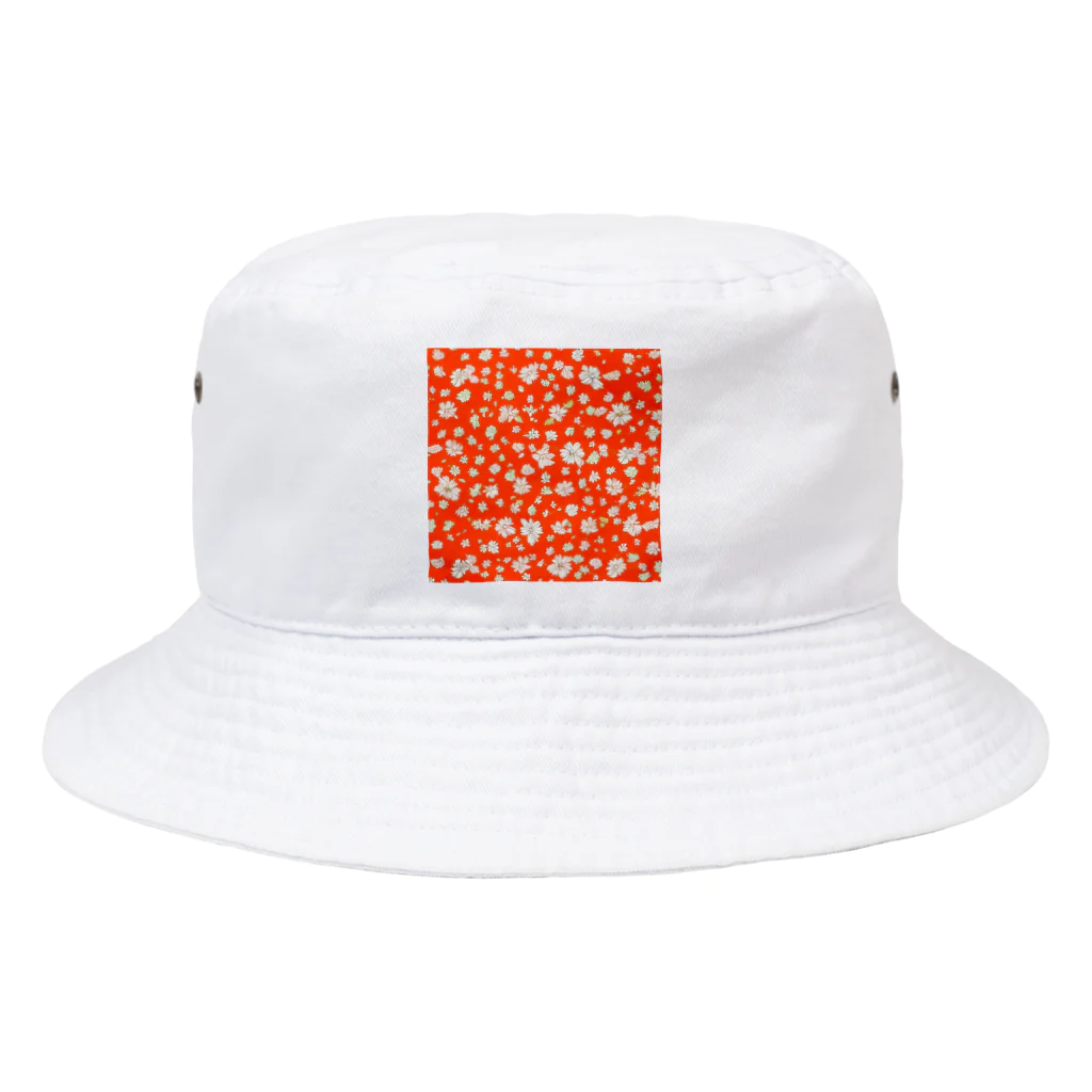 屋台 CLINICの北欧風フラワー（赤） Bucket Hat