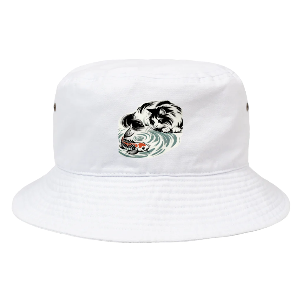 MakotOの猫と鯉（水墨画風） Bucket Hat