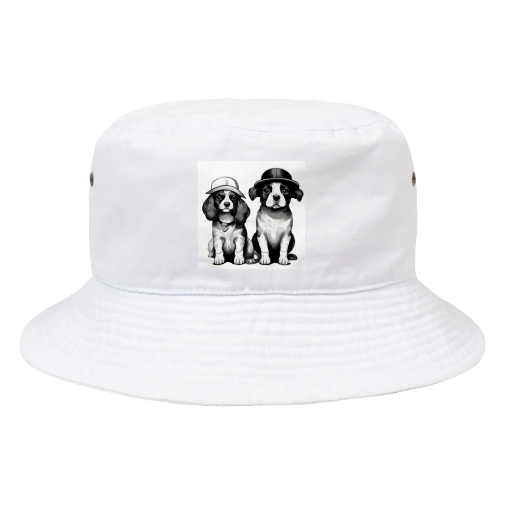 動物夫婦イラスト屋さんの帽子を被った犬夫婦 Bucket Hat