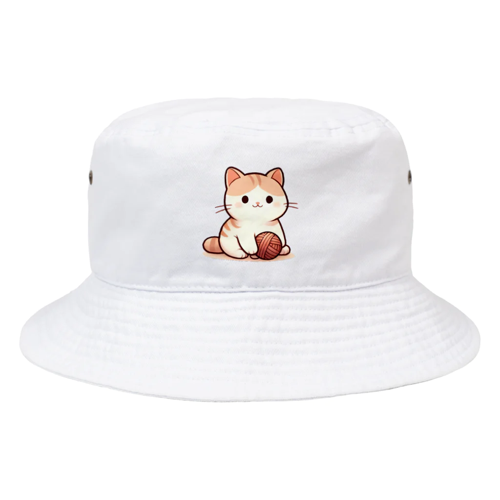 ふわふわ動物スタジオのふわふわの愛らしい猫ちゃんと毛糸玉 Bucket Hat