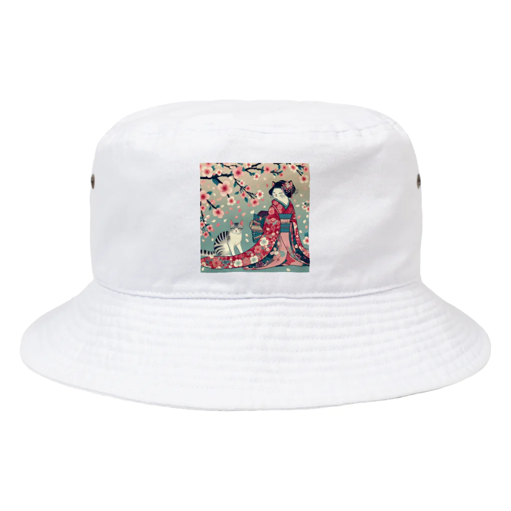 ParadigmStar　パラダイムスターの和風cat 見返り桜 Bucket Hat