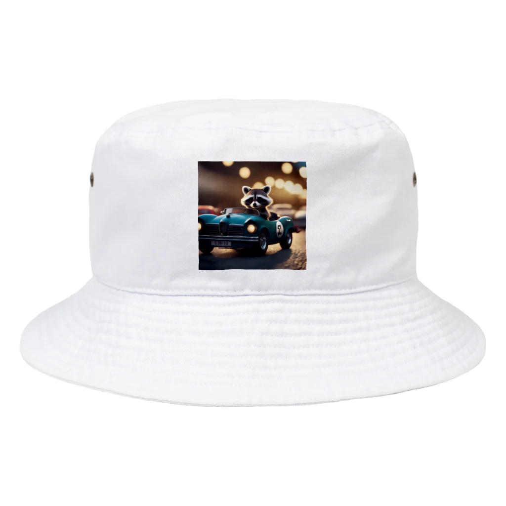 araiguma_shopのカーレースに参加しているアライグマ Bucket Hat