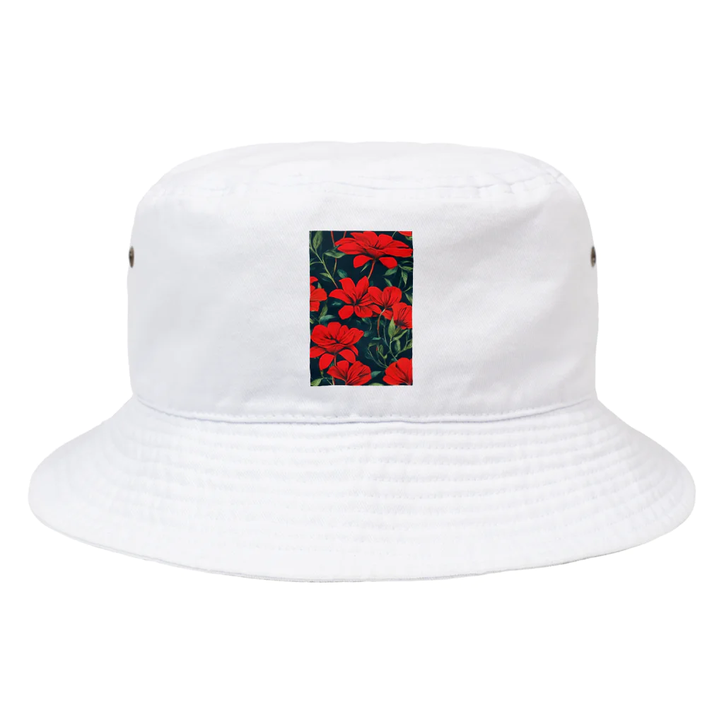 モノクロの赤花 Bucket Hat