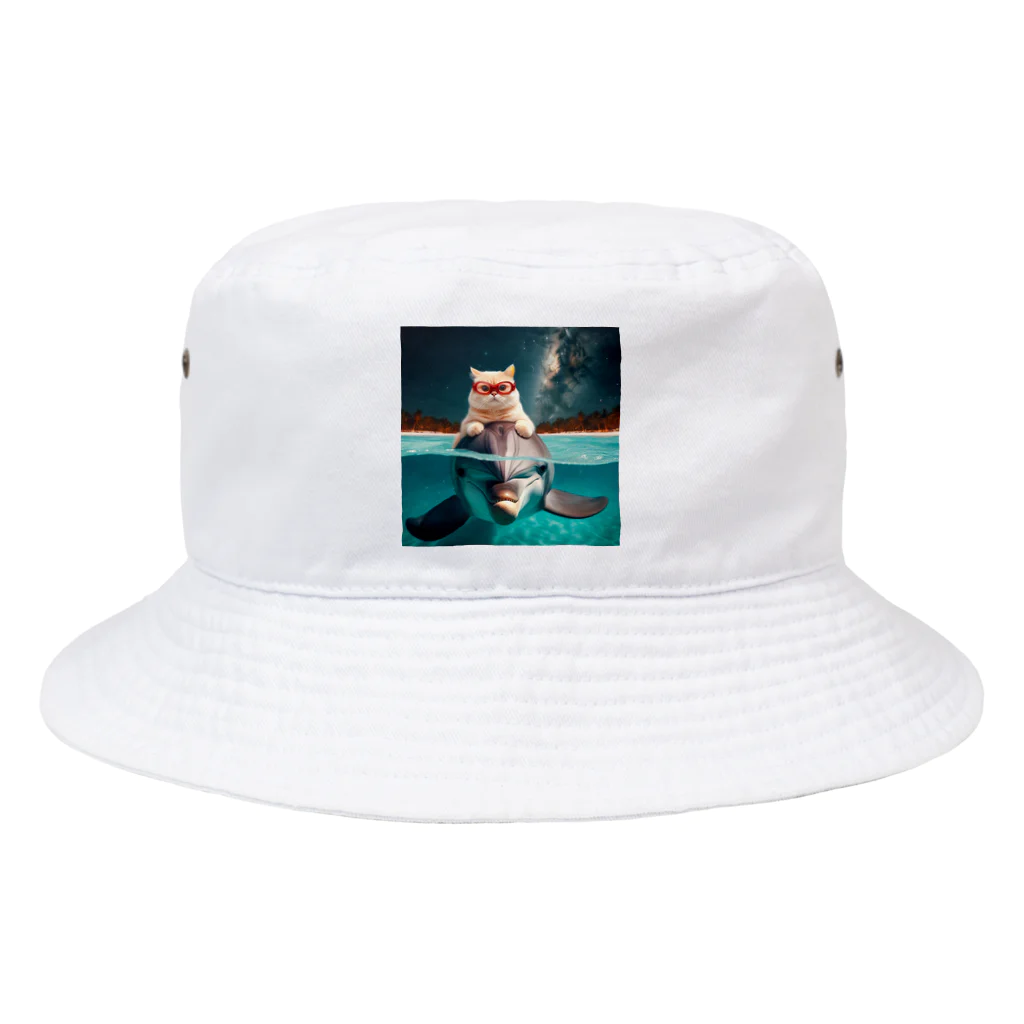 猫と紡ぐ物語のイルカと猫が海を共に泳ぐ異種間の絆が存在 Bucket Hat