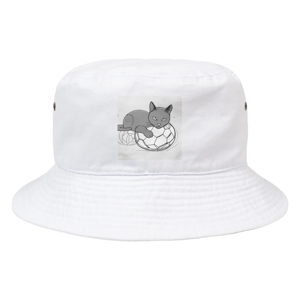 どうぶつやのサッカーボールと猫 Bucket Hat