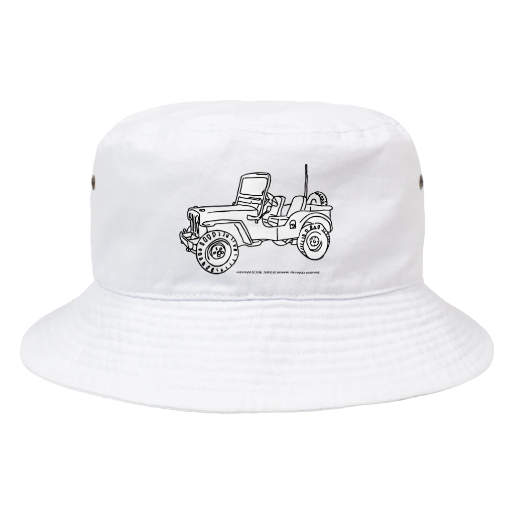 ファンシーTシャツ屋のJeep イラスト ライン画 Bucket Hat