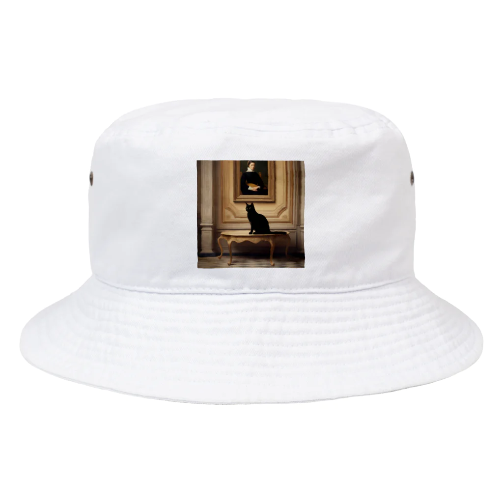 pinoko4143の絵画をバックにたたずむ黒猫 Bucket Hat