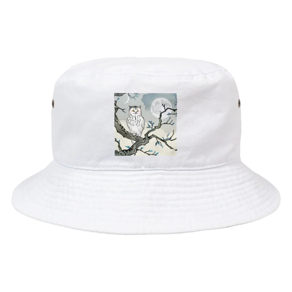 bigbamboofamilyの月明かりと梟 Bucket Hat