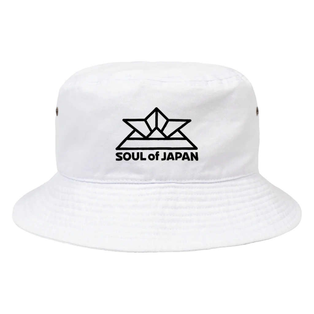 QUQU_WORKSのソウルオブジャパン 折り紙の兜デザイン 大和魂 日本 ブラック Bucket Hat