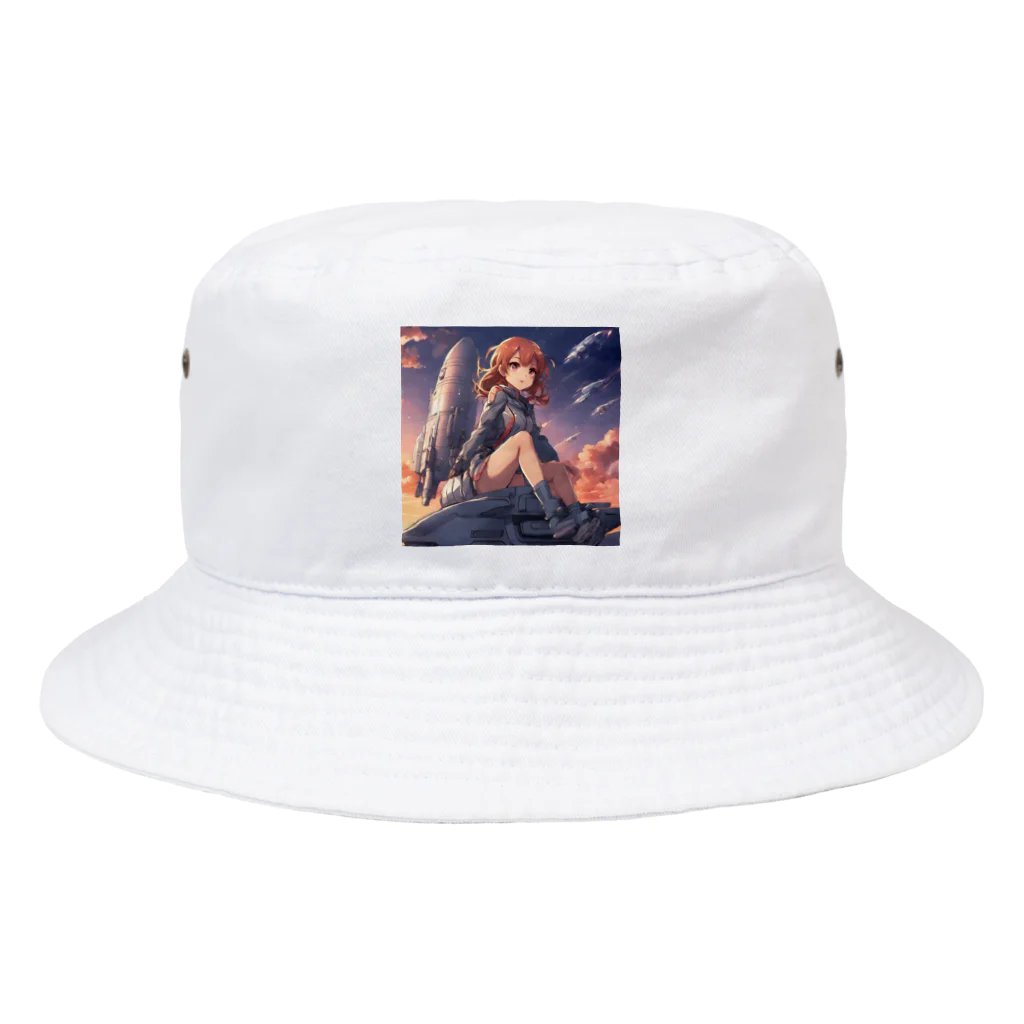 プリンゴブリンの夕陽に輝くロケット子さん Bucket Hat