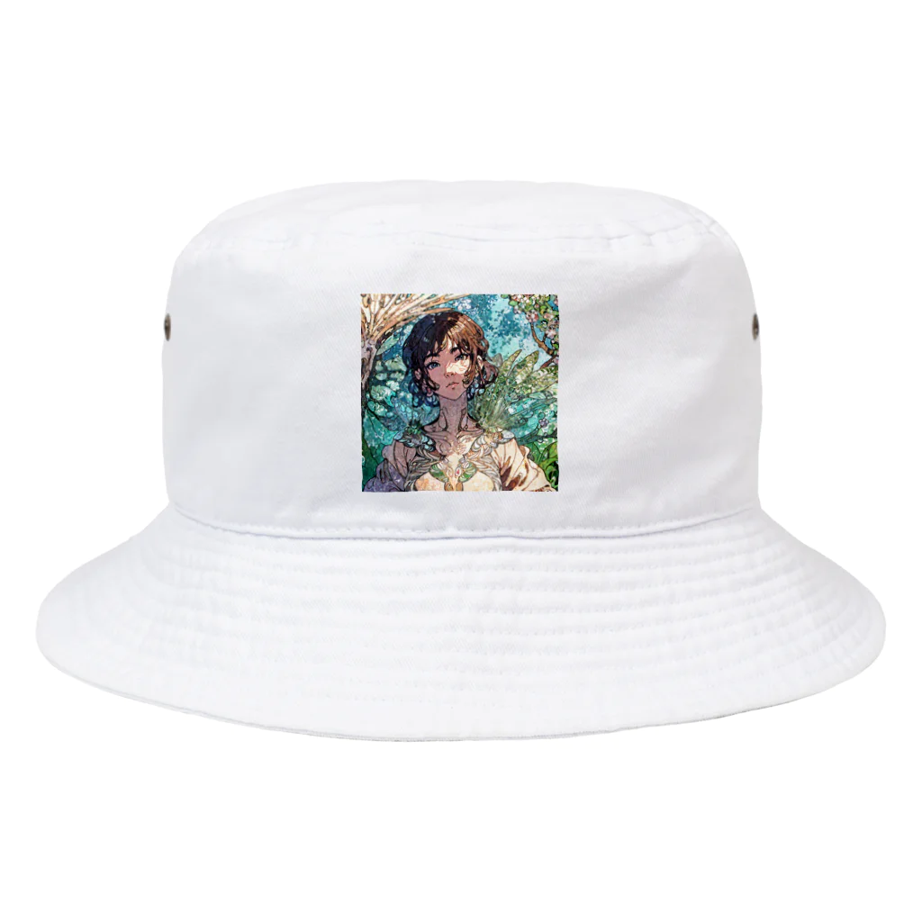 tanukissの木漏れ日の少女（ミュシャ風） Bucket Hat