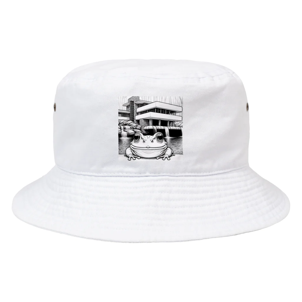 archifrogの落水荘風の建築物に佇むカエル Bucket Hat