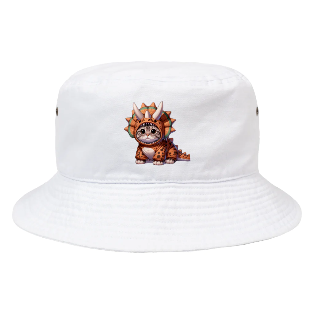 IloveCatの子猫がトリケラトプスのフードを被って座っている Bucket Hat