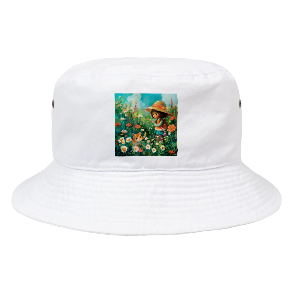 AQUAMETAVERSEのお花畑に囲まれる猫ちゃんと私 アメジスト 2846 Bucket Hat