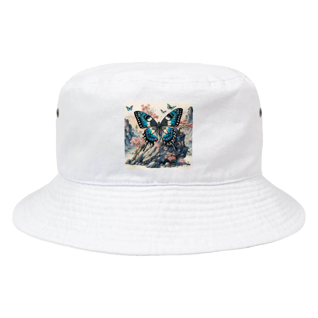 momonekokoの岩場の上で華やかに舞う蝶と咲き誇る花々 Bucket Hat