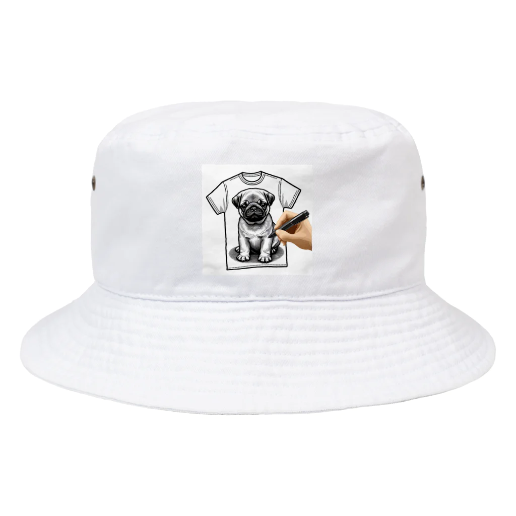 鼻ぺちゃ犬と和猫のデッサンパグ T Bucket Hat