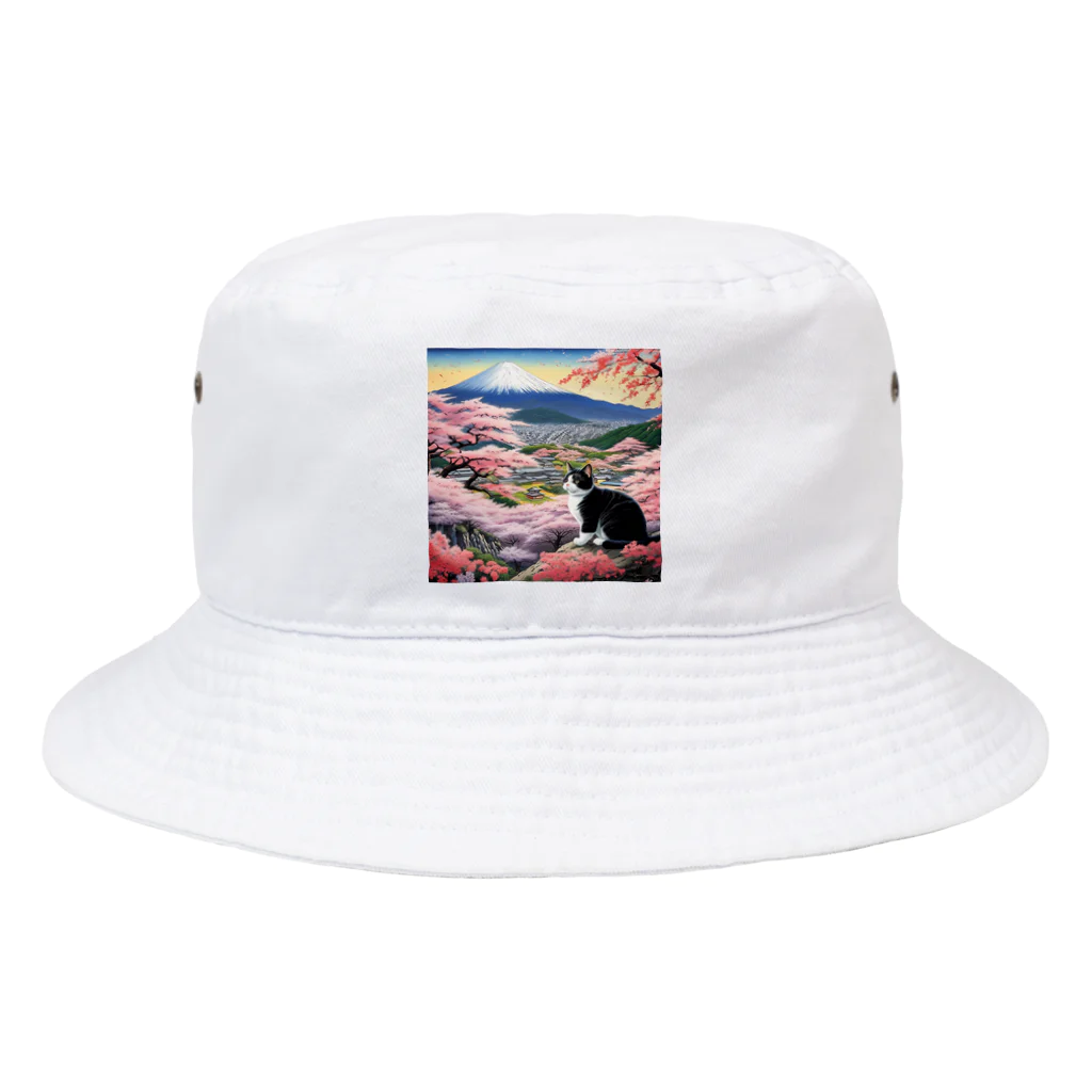 だんのんの桜と富士山と猫 Bucket Hat