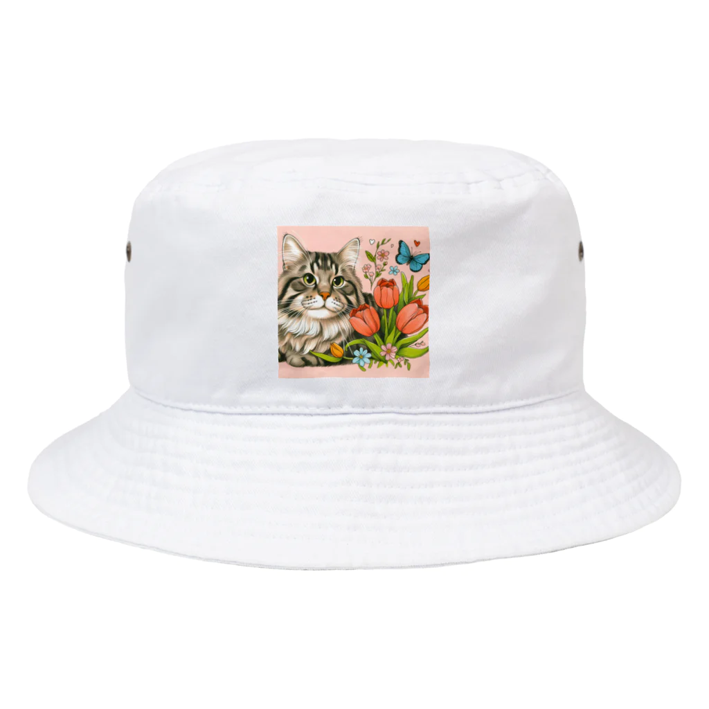Y m @Y's shopの猫とチューリップ Bucket Hat