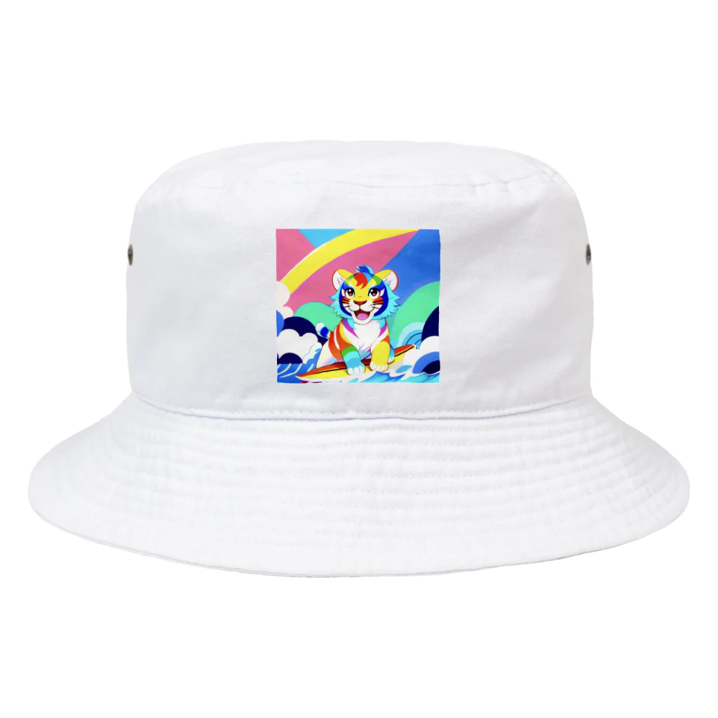 オーロラの里のカラフルタイガーちゃんのサーフィン Bucket Hat