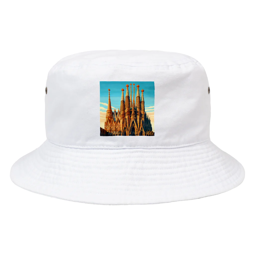 Pixel Art Goodsのサクラダファミリア（pixel art） Bucket Hat