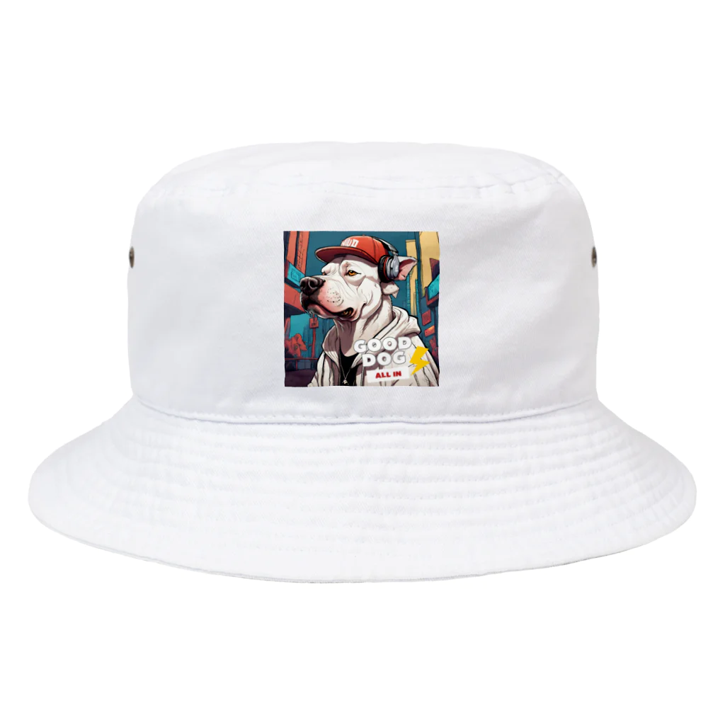 reon-5のストリート風の雰囲気が漂う犬のデザインです。 Bucket Hat