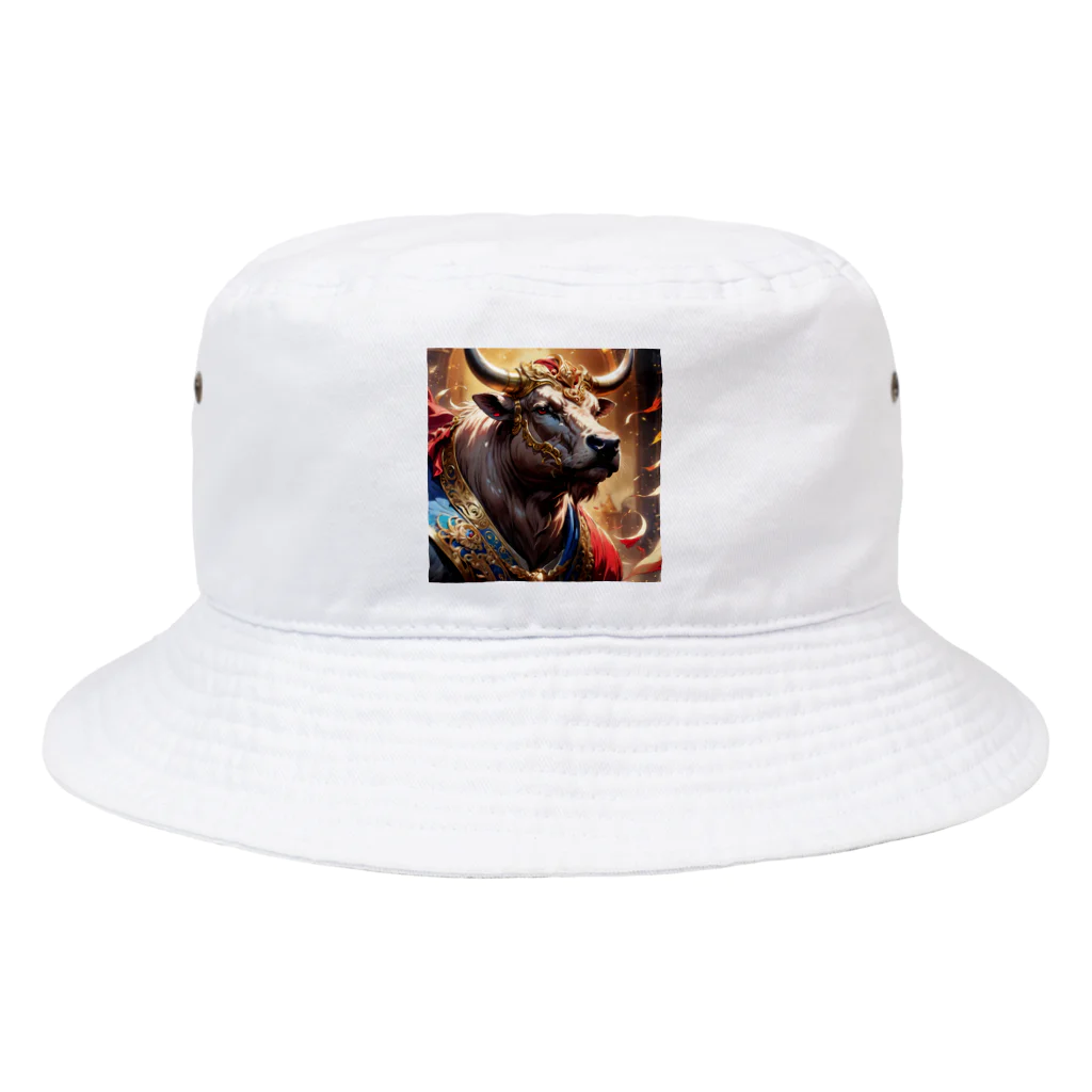 Fujimishokaiの牛の絵　力強く王者のような風格を醸し出しています。 Bucket Hat