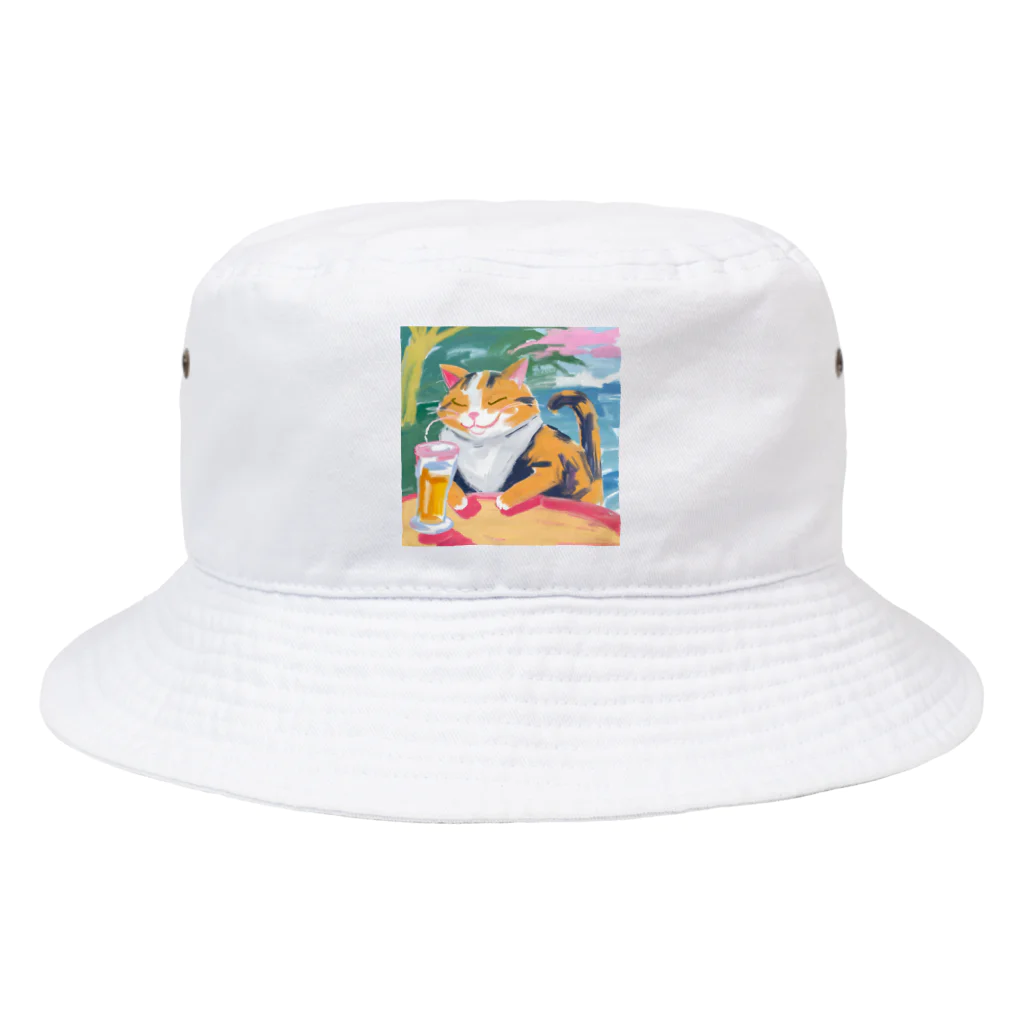 tanather shopのビールを飲んで幸せそうなネコさん Bucket Hat