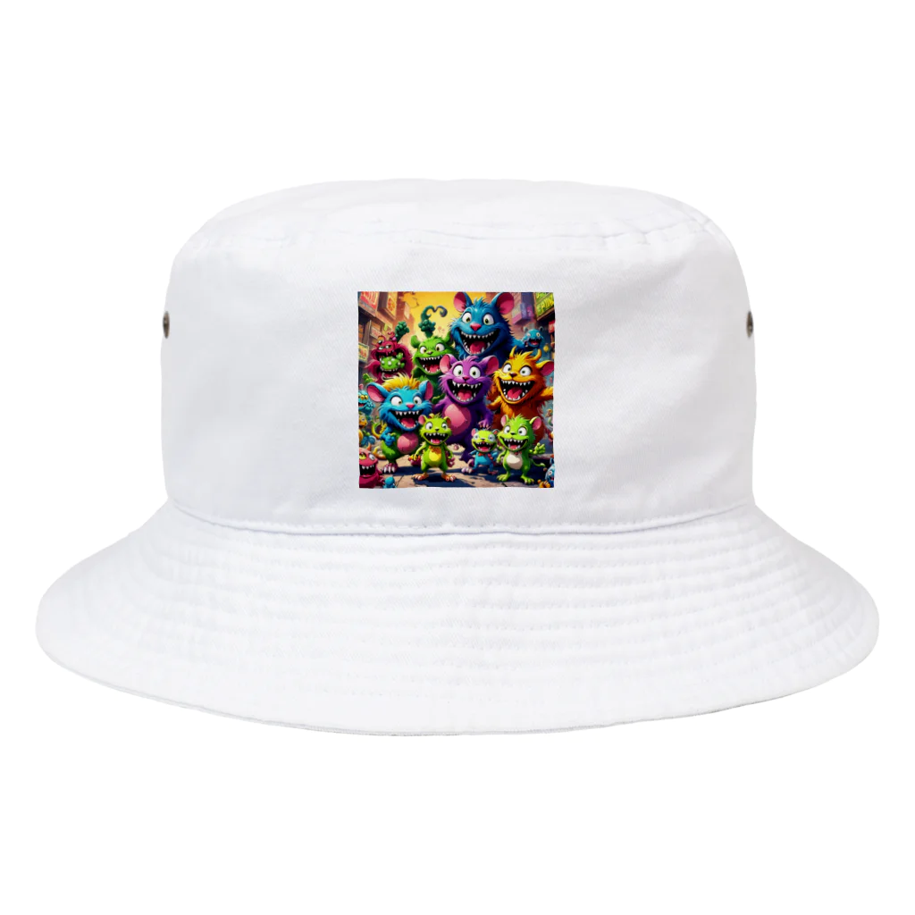 LEAD !のモンスターの親子が笑顔で楽しそうに遊んでいる風景 Bucket Hat