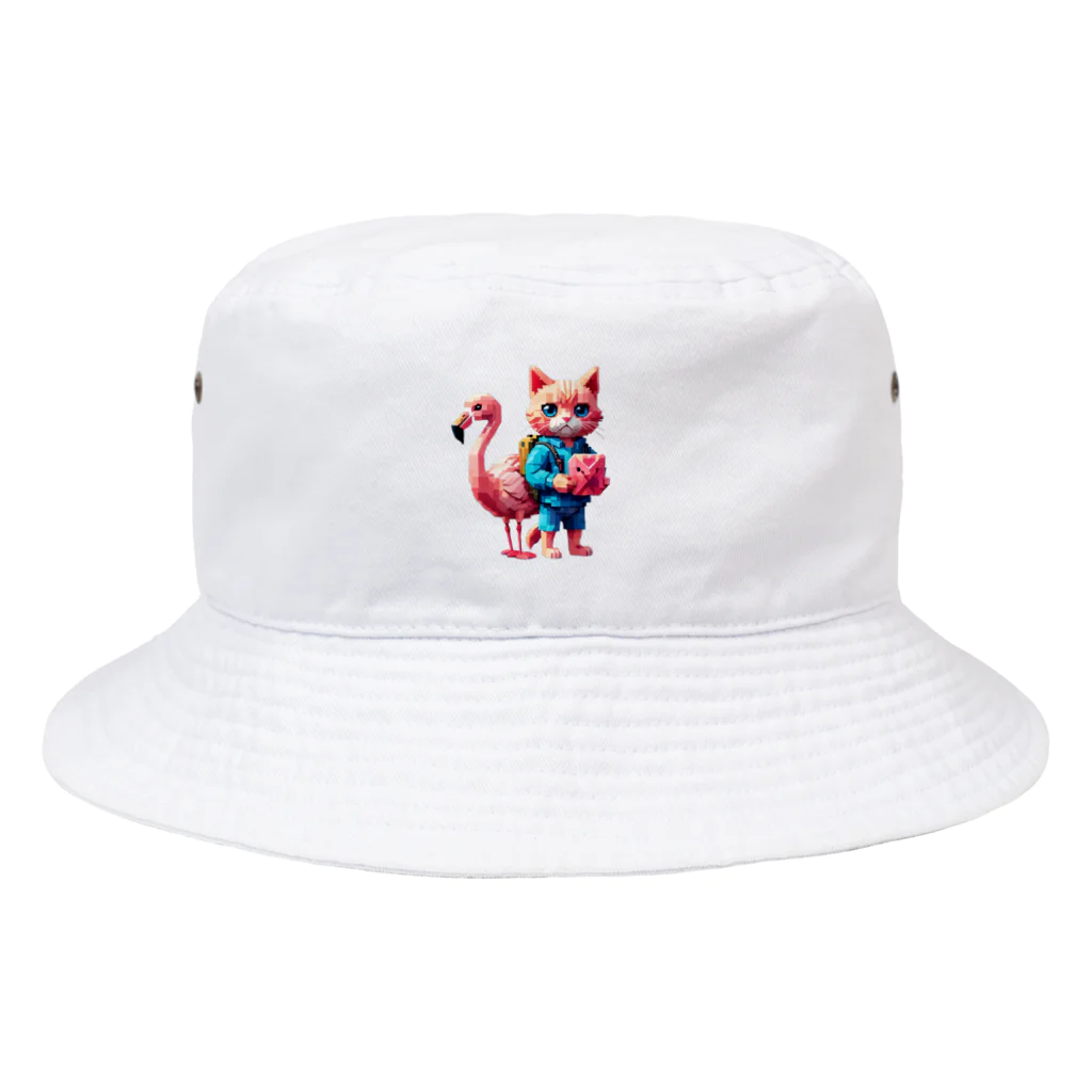 メロンパン猫の道に迷った猫とフラミンゴ Bucket Hat