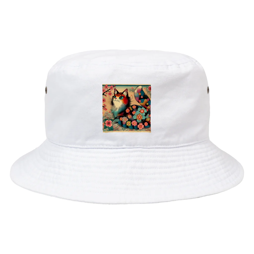 chaochao0701の浮世絵風　カラフル猫「Ukiyo-e-style Colorful Cat」「浮世绘风格的多彩猫」 Bucket Hat