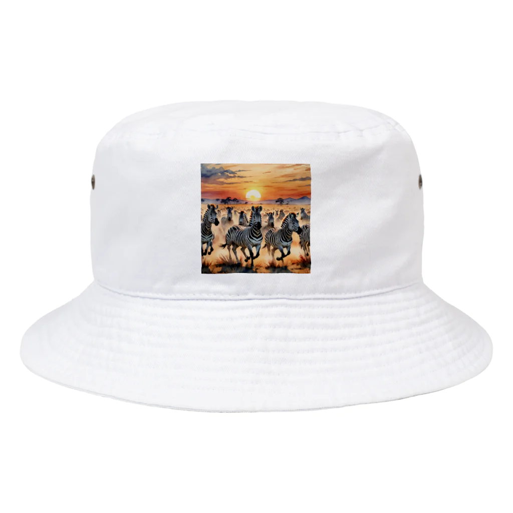 nigihayahiの夕焼けを走るシマウマ Bucket Hat