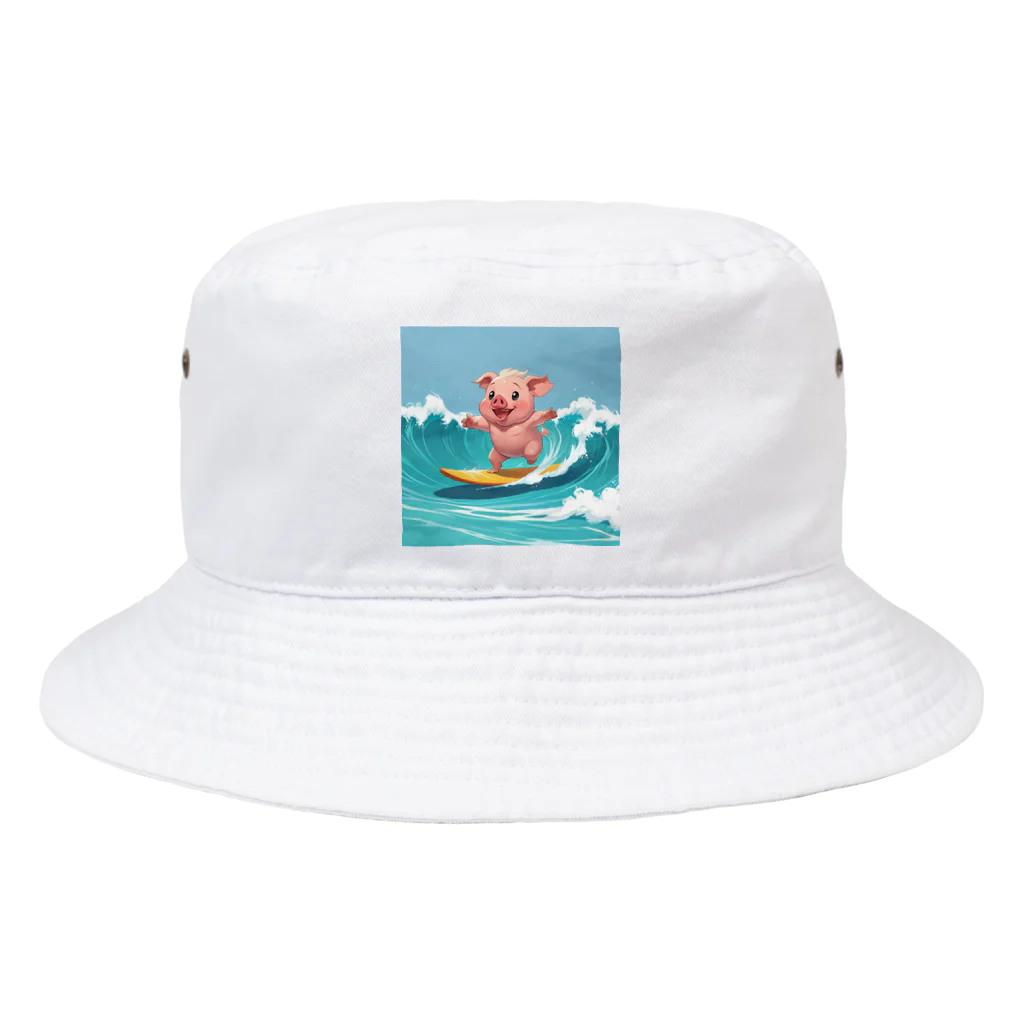 ganeshaのかわいいブタのサーフィンウェーブ Bucket Hat