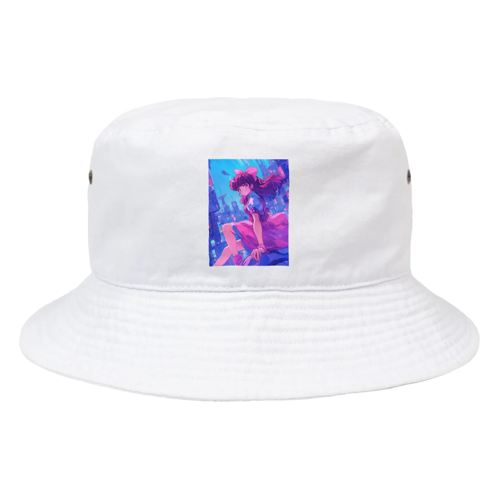 シロクマペンギンの昭和レトロアニメ風近未来ガール Bucket Hat