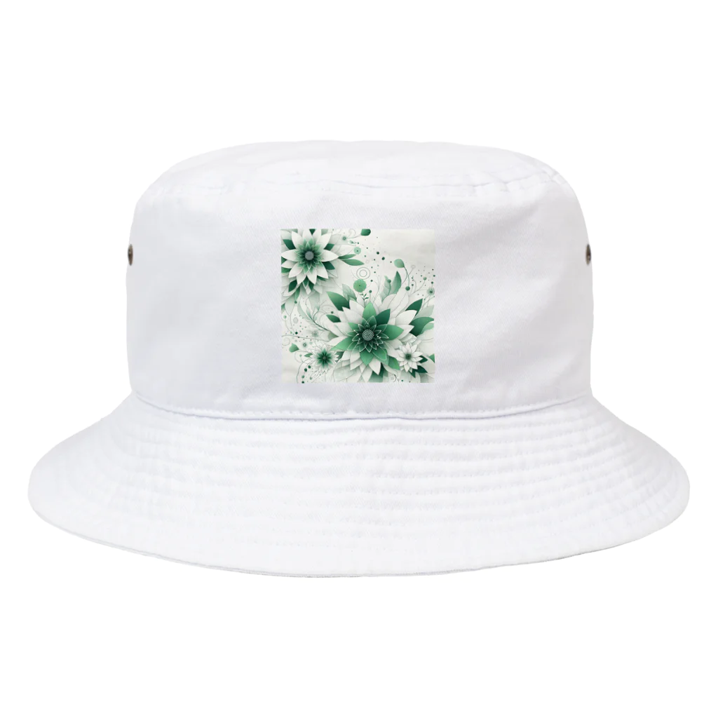 アミュペンの数学的なデザインを持つ緑と白の花 Bucket Hat