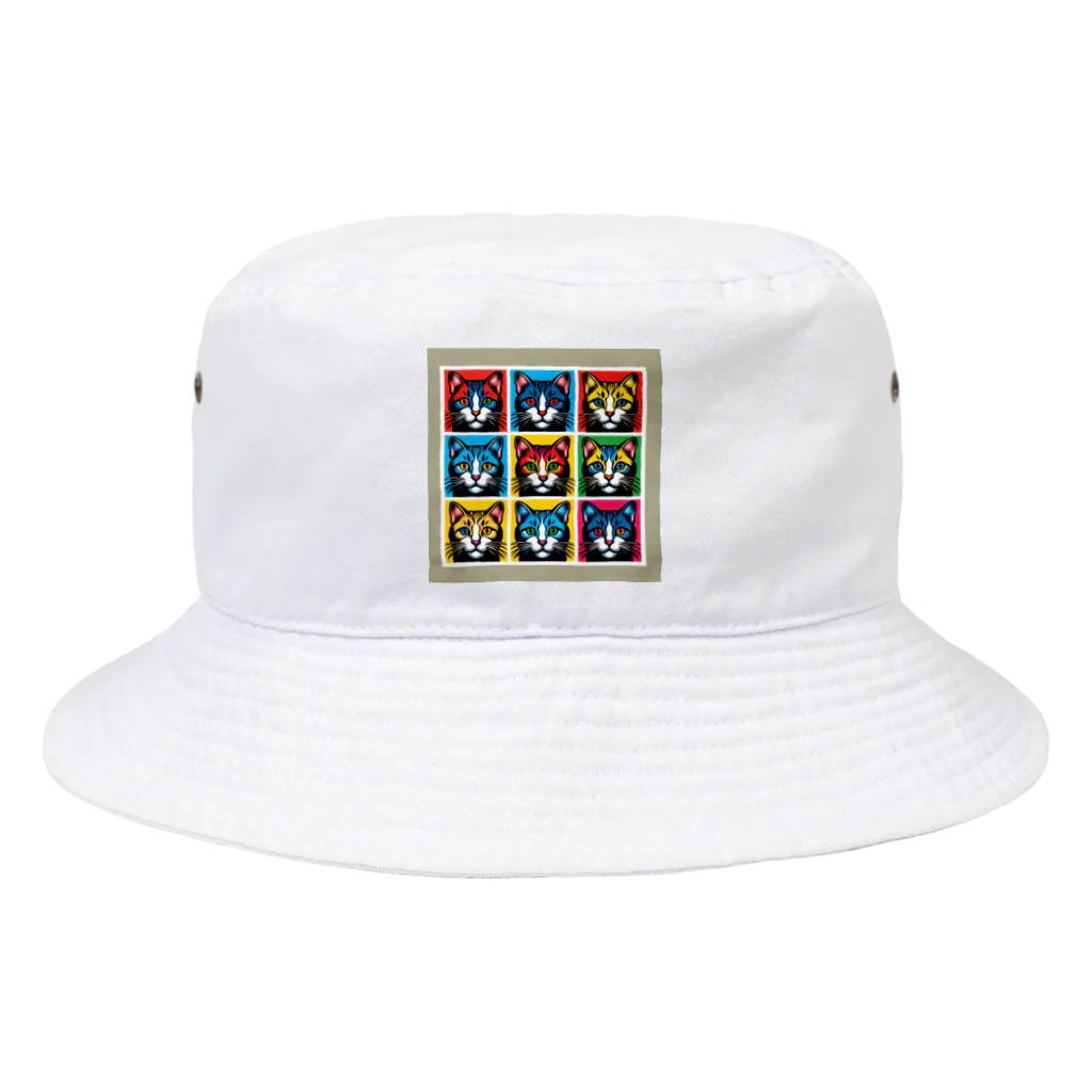 CatCraftsの【Colorful Cat Pop】- ポップアート猫顔コレクション Bucket Hat