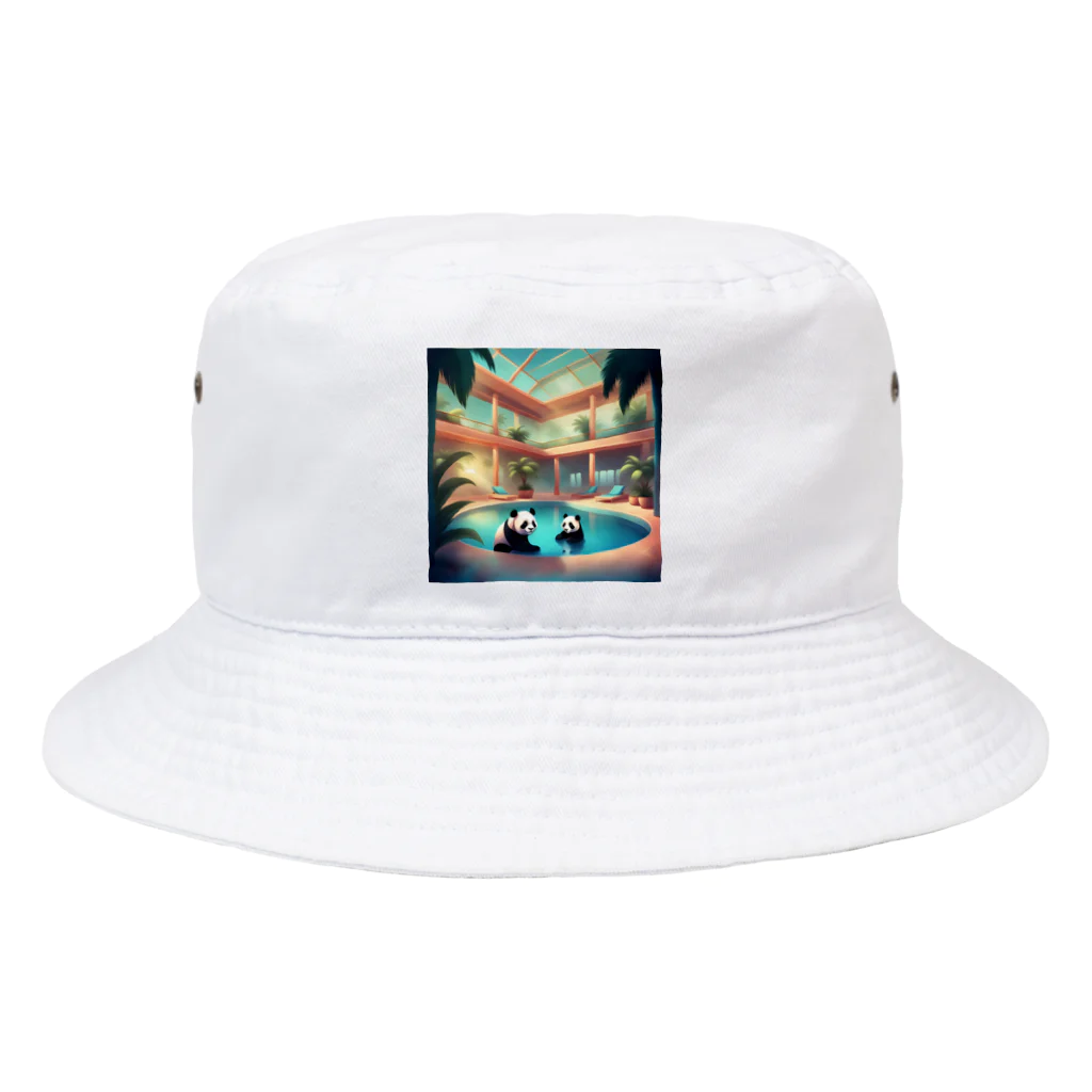 pandownloadの室内プールで遊ぶパンダ Bucket Hat