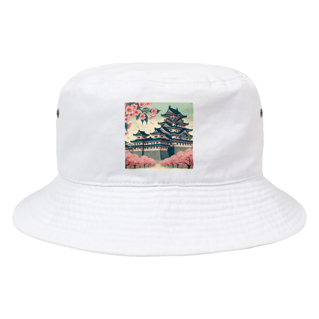 Cool Japanese CultureのSpring in Himeji, Japan: Ukiyoe depictions of cherry blossoms and Himeji Castle Bucket Hat