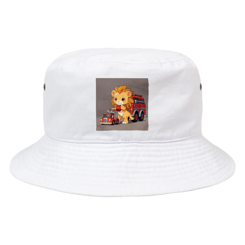 ganeshaの可愛いライオンとおもちゃの消防車 Bucket Hat