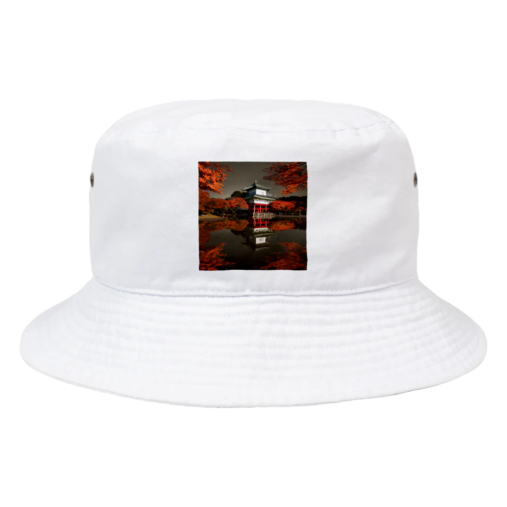 yohiti193の池に映る日本の歴史的建造物と紅葉 Bucket Hat