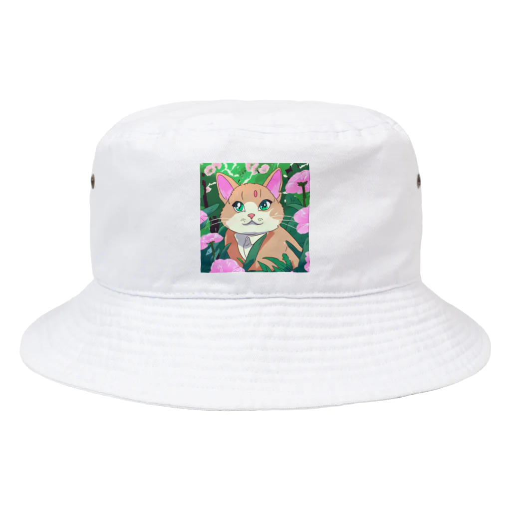 キュート＆クールのアニメ調・花畑の猫 Bucket Hat