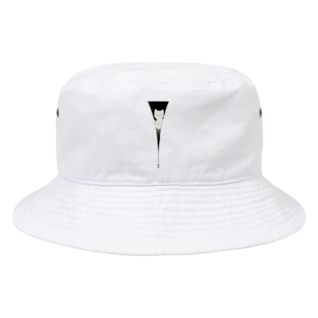 y-sasのファスナー猫　白猫 Bucket Hat