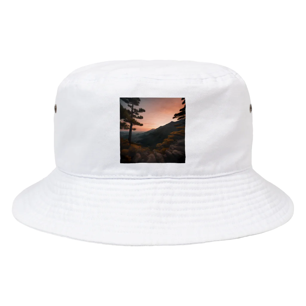 chachamaaruの夕陽が山々にそそぐ美しい光 Bucket Hat