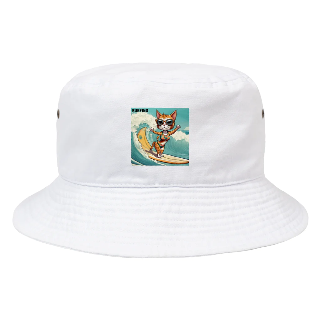 ハワイライフのSURFING猫（女の子バージョン） Bucket Hat