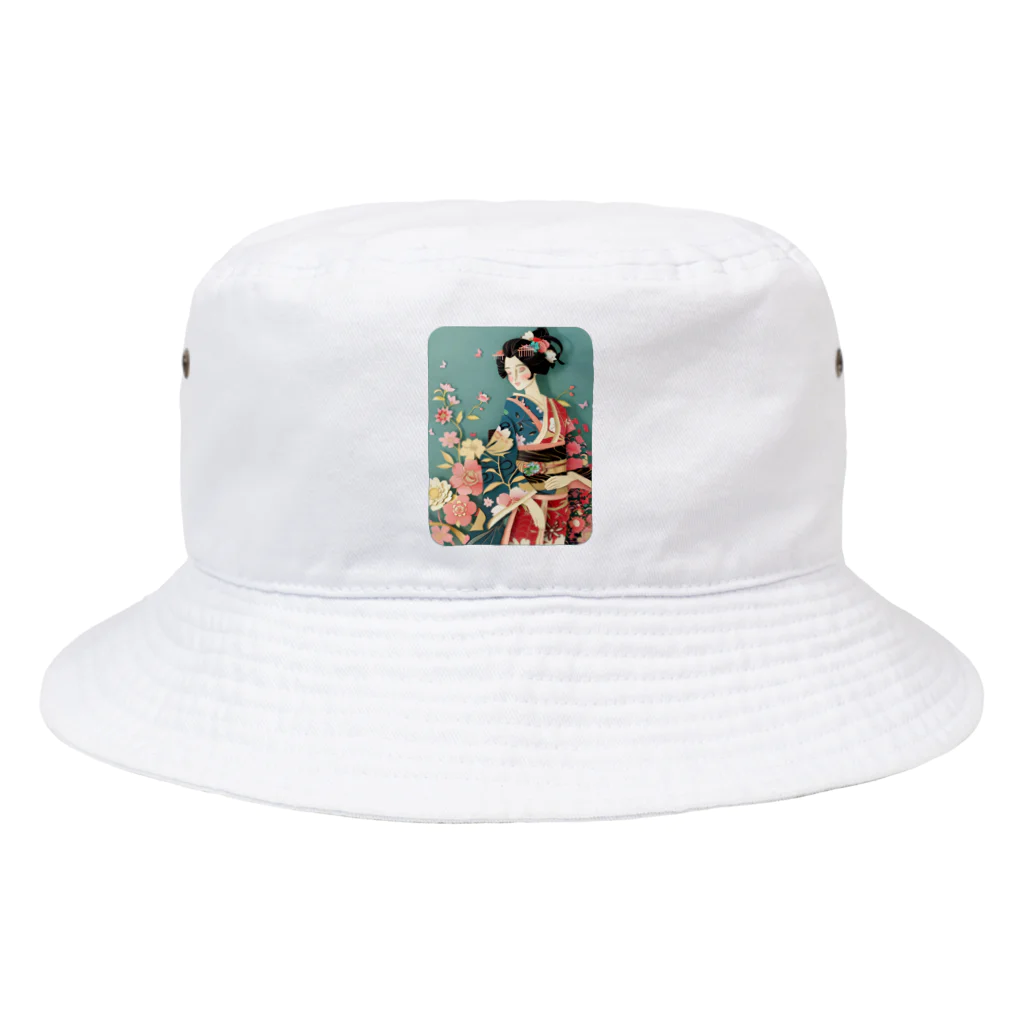 MistyStarkの着物女性の切り絵アート　―　Kimono woman paper-cutting art　ー Bucket Hat