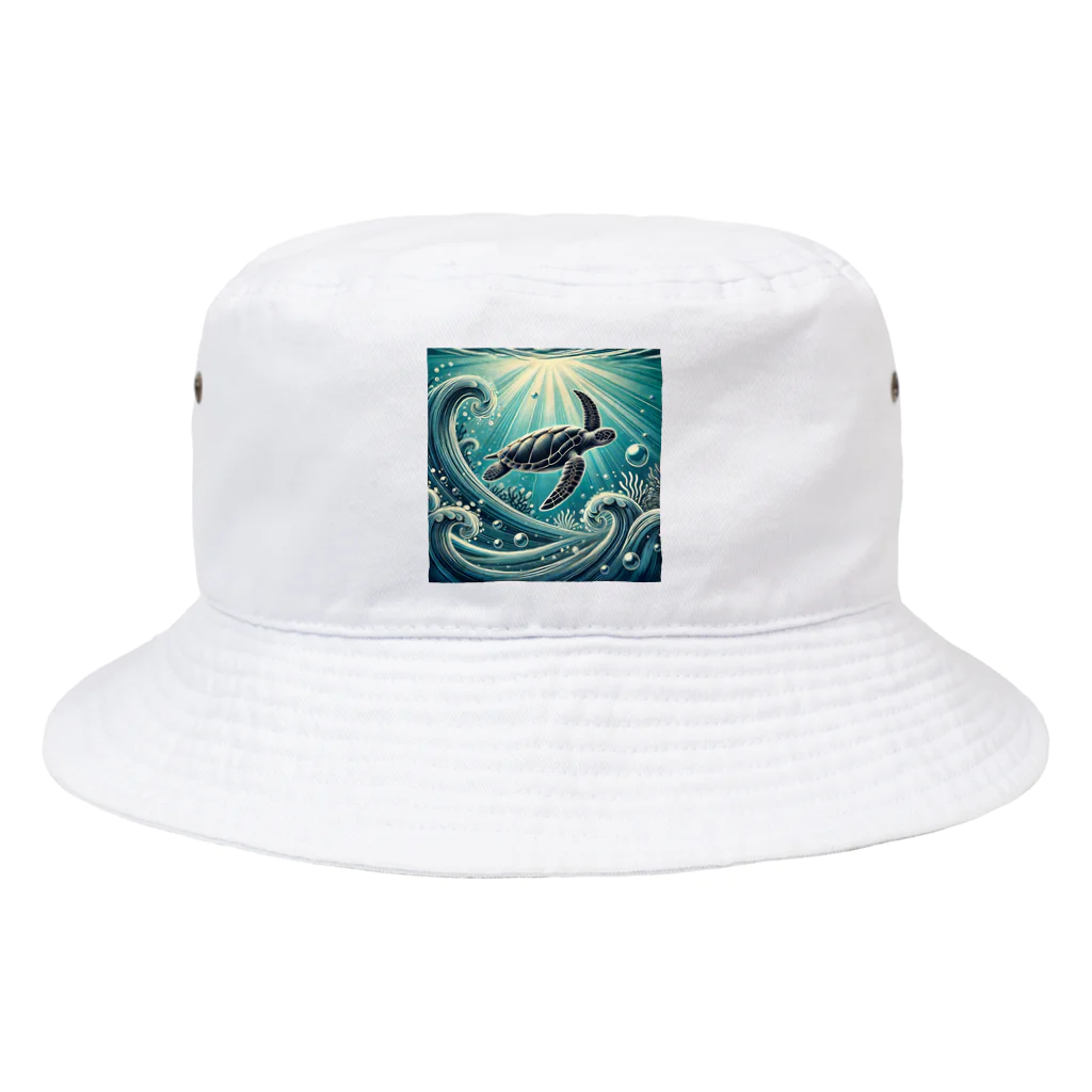 海の幸のウミガメと水流 Bucket Hat