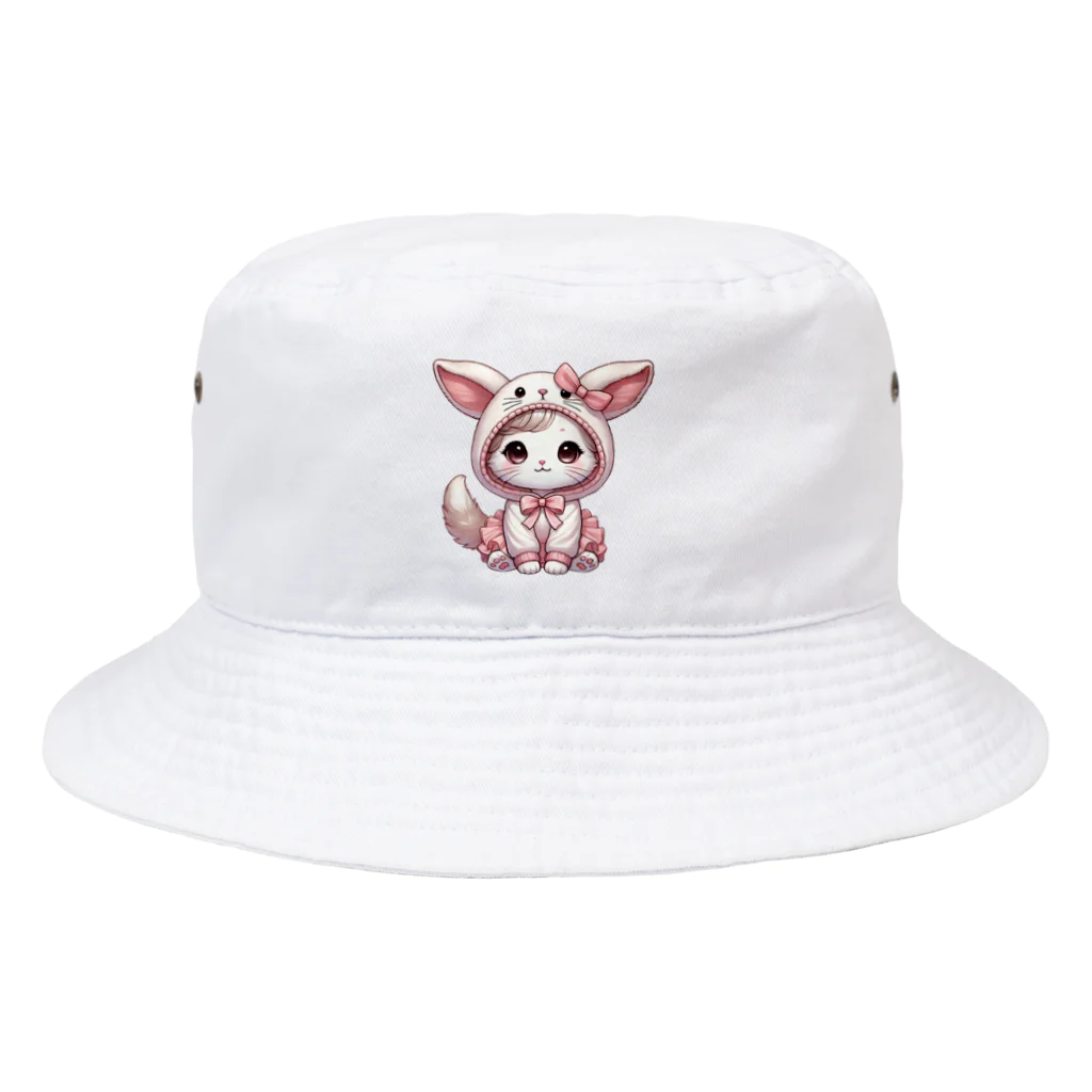 Snow-peaceの可愛いウサギ風フードのキュートな子猫 Bucket Hat